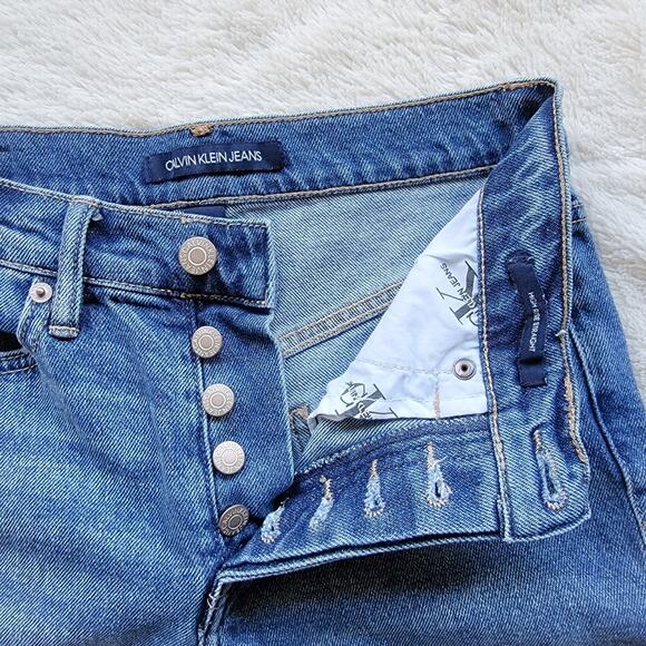 Calvin Klein Distressed High Rise Straight Leg Jeans - Picture 4 of 6